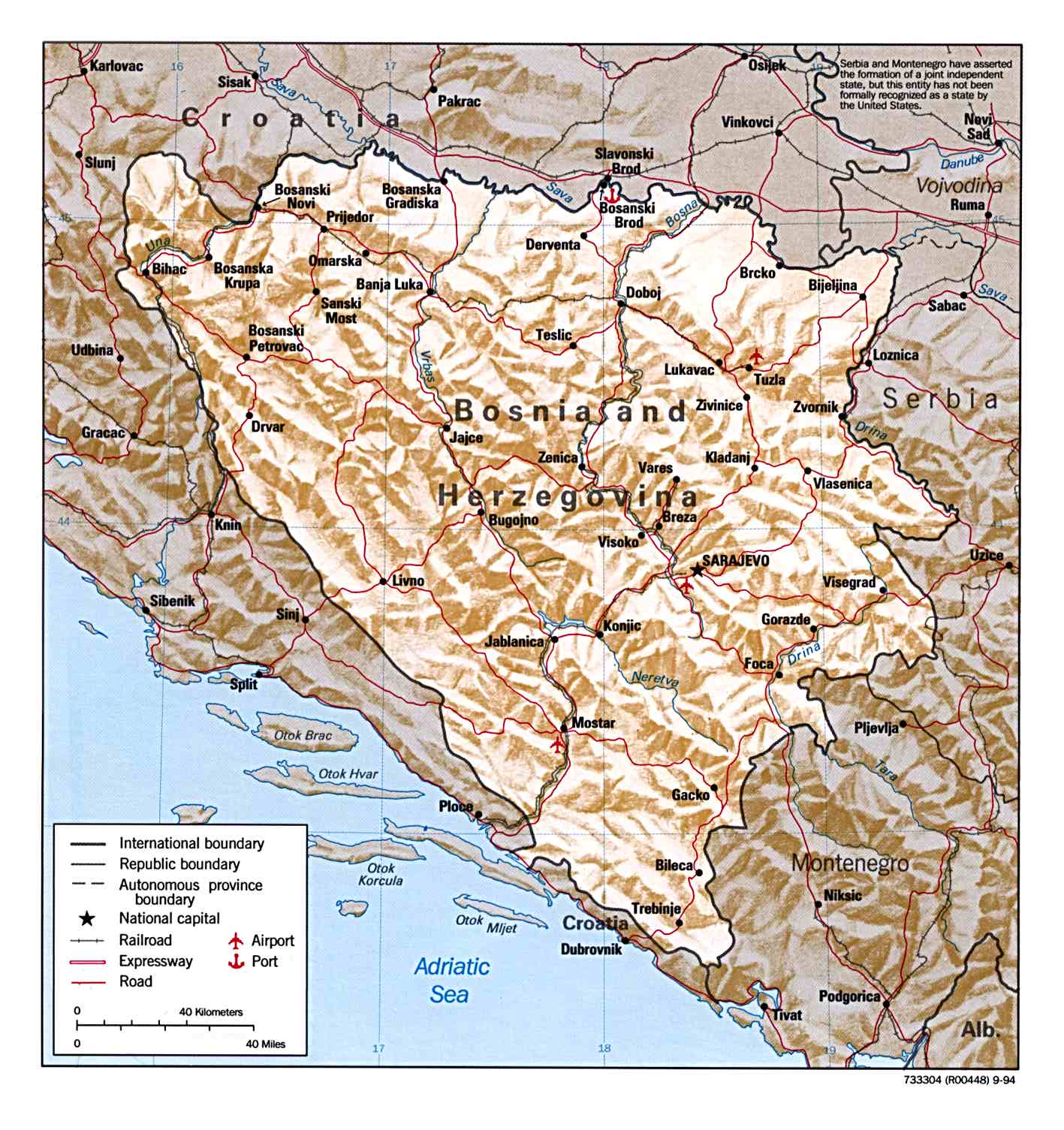 bosnien herzegowina physikalisch karte